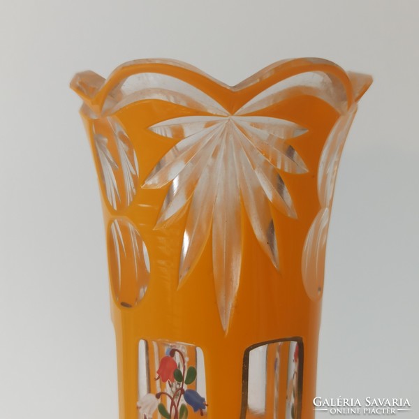 Biedermeier / bider vase, engraved, gilded, hand-painted, polished