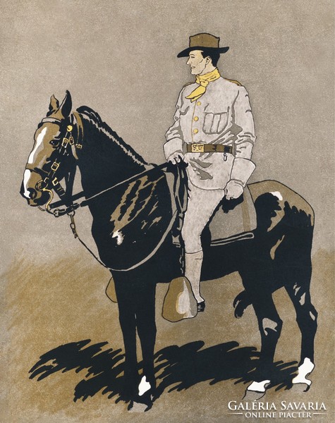 Edward Penfield - cavalry soldier - canvas reprint on blindfold