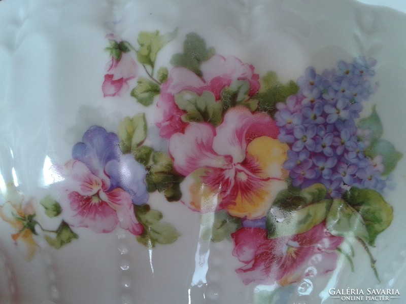 Régi porcelán tál falidísz tavaszi virágos komatál orgona árvácska mintás népi falitál