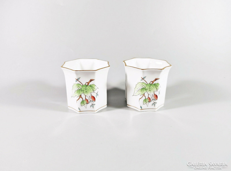 Herend, a pair of rosehip pattern hand-painted porcelain cactus tiles, flawless! (I097)