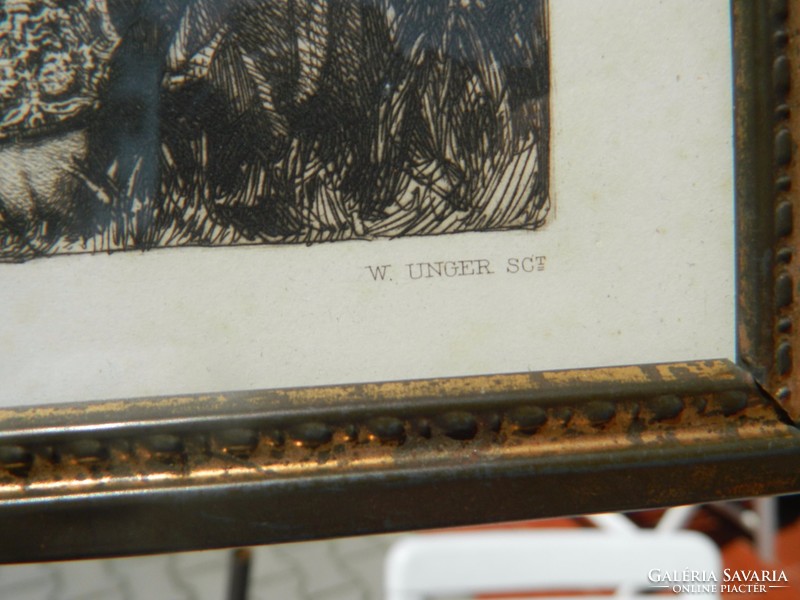 Antique engraving: hans makart der lieblingspage in metal ornate frame