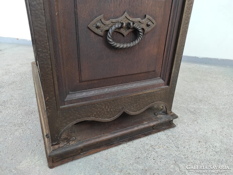 Antique renaissance baroque furniture wrought iron appliqué heavy hardwood wooden chest with heavy iron washer 5392