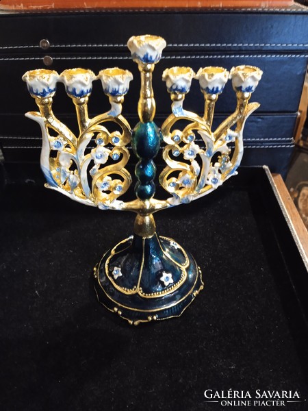 Menorah, made of copper, 16 cm high, excellent for a festive table.