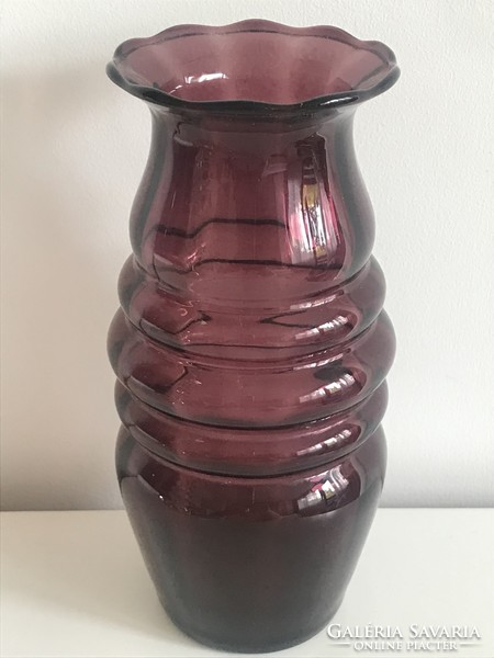 Eggplant purple glass vase, blown into shape, 15 cm high