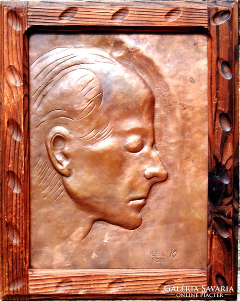 K.I .: Béla Bartók, 1984 - unique copper relief in a hand-carved wooden frame