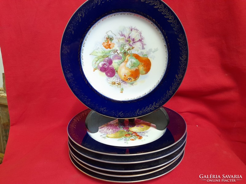 Alt wien fischer & mieg pirkenhammer set of 6 porcelain plates with fruit and flower cakes.