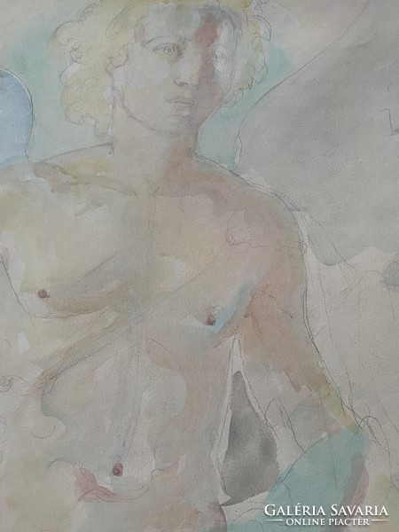 László Vinkler (1912-1980) - male nude watercolor 85 cm x 60 cm