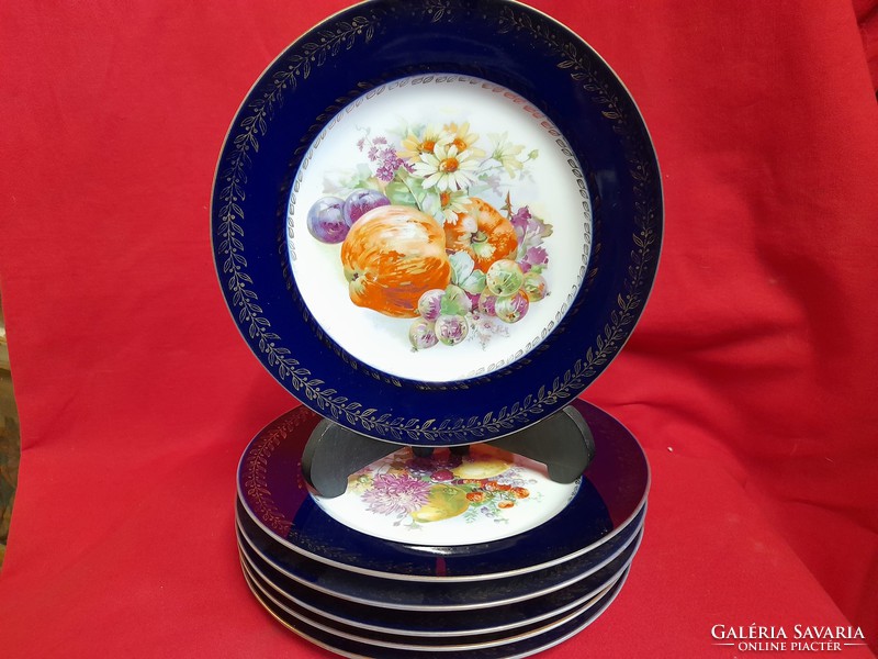 Alt wien fischer & mieg pirkenhammer set of 6 porcelain plates with fruit and flower cakes.