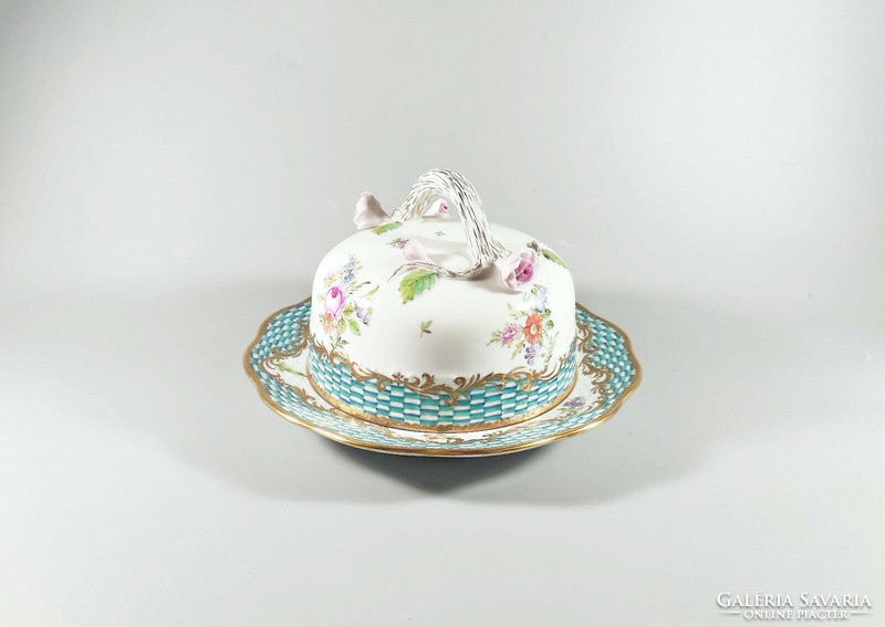 Herend, masterpiece cbta signed hand-painted porcelain butter holder, flawless! (H009)