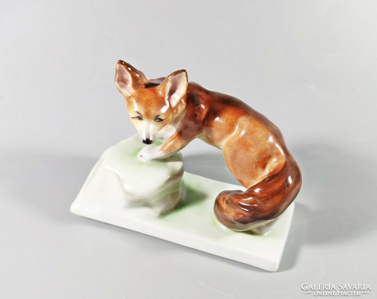 Herend, standing fox 11.2 cm hand-painted porcelain figurine, flawless! (K004)
