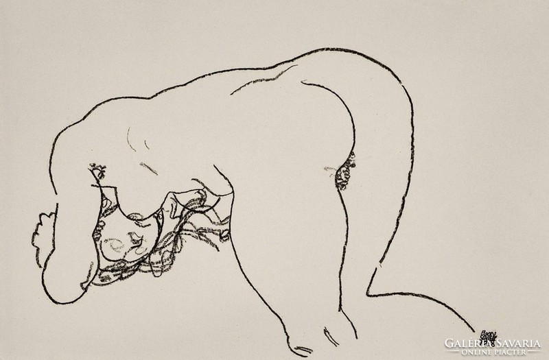 Egon schiele female nude leaning forward, back view reprint erotic art print