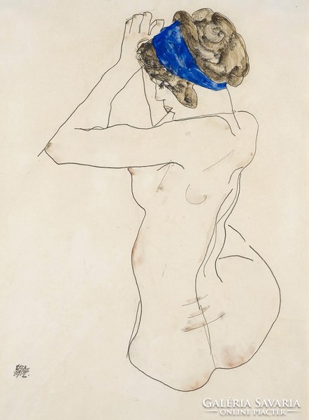 Egon Schiele Női akt kék fejpánttal REPRINT művészeti nyomat