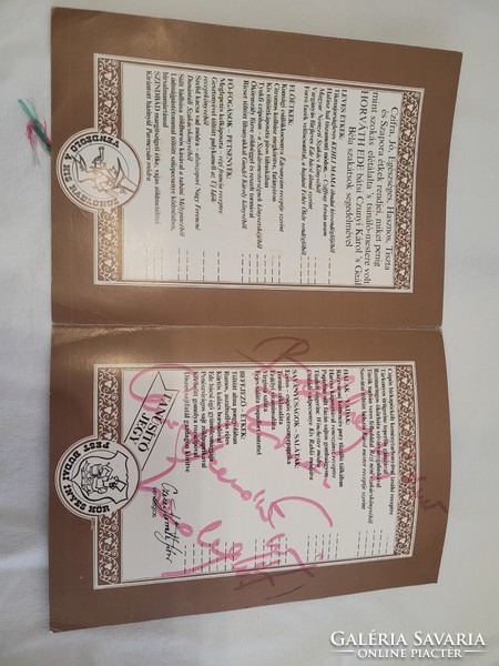 1980. Small robber restaurant, casual menu of delicious days in Pest-Buda, with wax seal, owner's signature