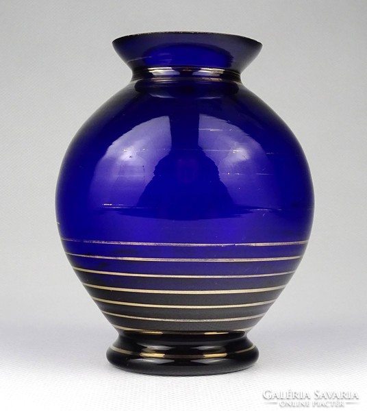 1I383 Régi aranyozott kék színű parádi jellegű üveg váza gömbváza