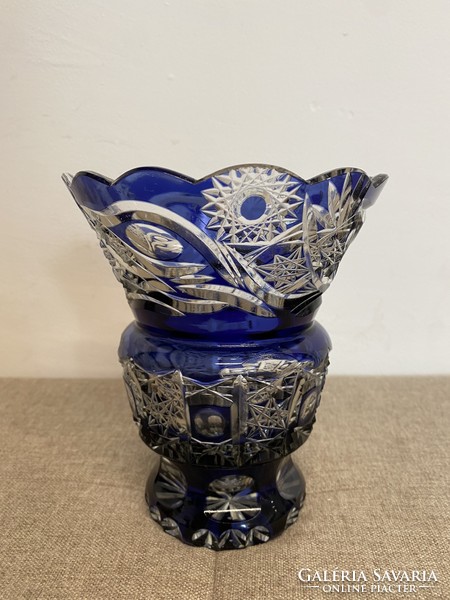 Bohemia polished blue crystal vase a13