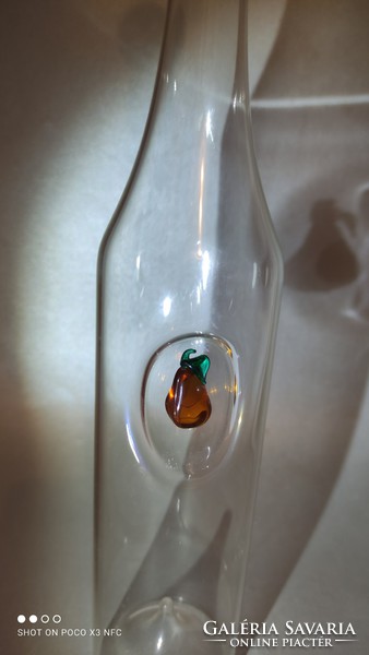 Handcrafted blown glass fruit unique set bottle with stopper + 8 glasses of brandy