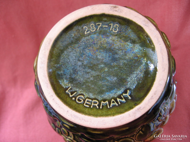 Retro Scheurich W.Germany keramik drapp-zöld pipacsos váza 287-18