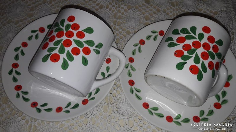 Granite, rosehips, rare mugs, with plate, breakfast set, 2pcs