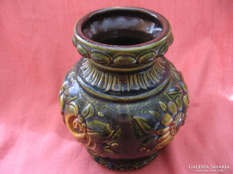 Retro Scheurich W.Germany keramik drapp-zöld pipacsos váza 287-18