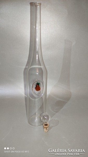 Handcrafted blown glass fruit unique set bottle with stopper + 8 glasses of brandy
