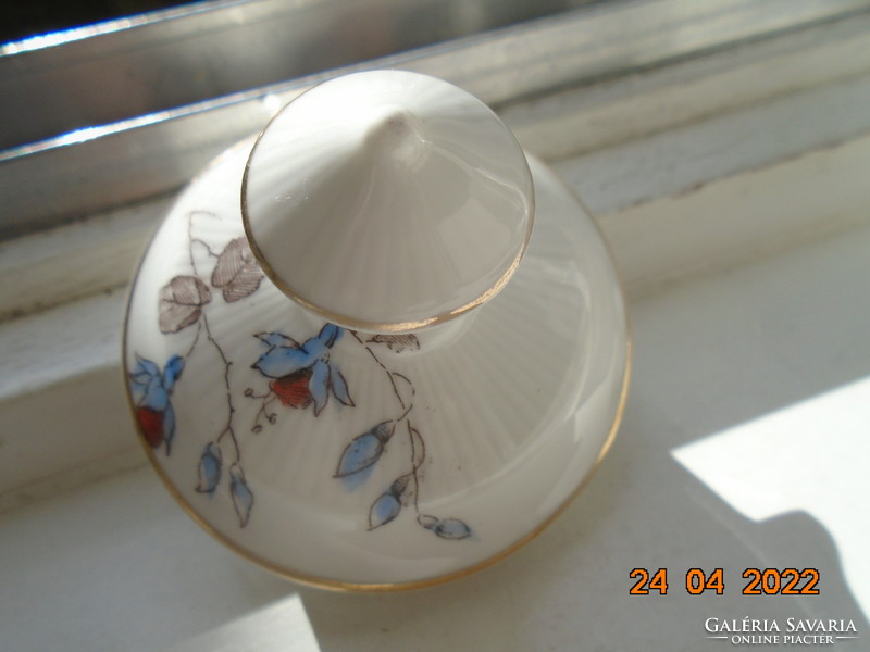 Antique hand painted floral Art Nouveau sugar bowl with fine ribbing