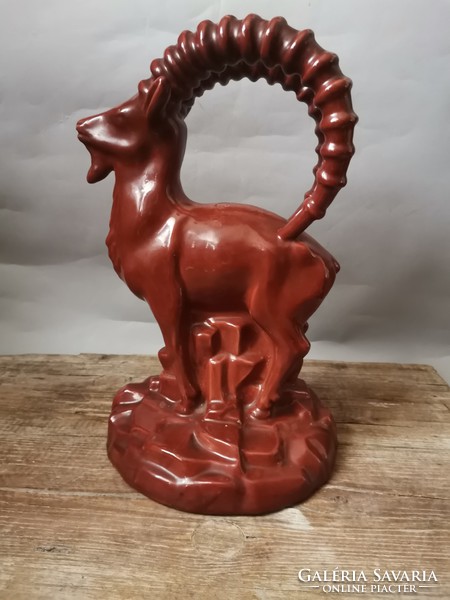 Art deco ceramic sculpture with alpine ibex