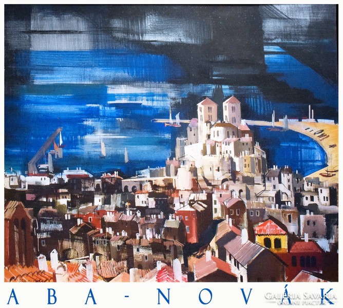 Aba-novák vilmos italian bay 1930, art poster, sailing town in mediterranean adriatic port