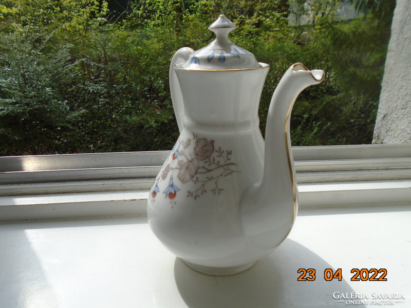 Antique numbered, hand-painted floral, art nouveau coffee pourer with fine ribbing