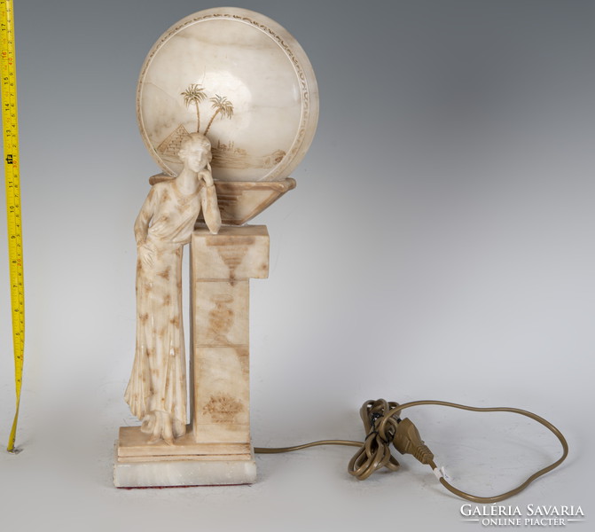 Alabaster art deco table lamp with woman figure