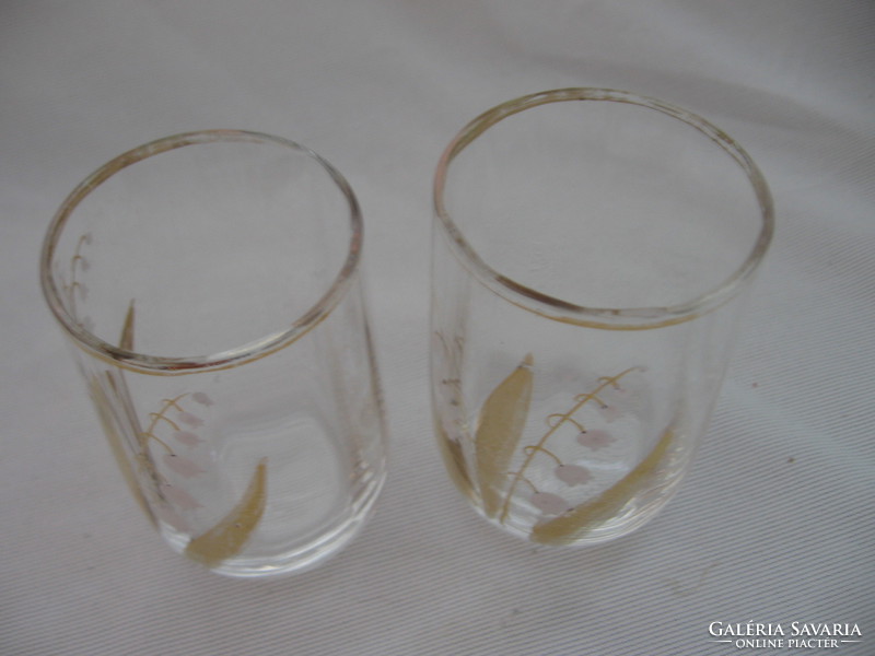 Gyöngyvirágos antik zománc és arany festett pohár pár