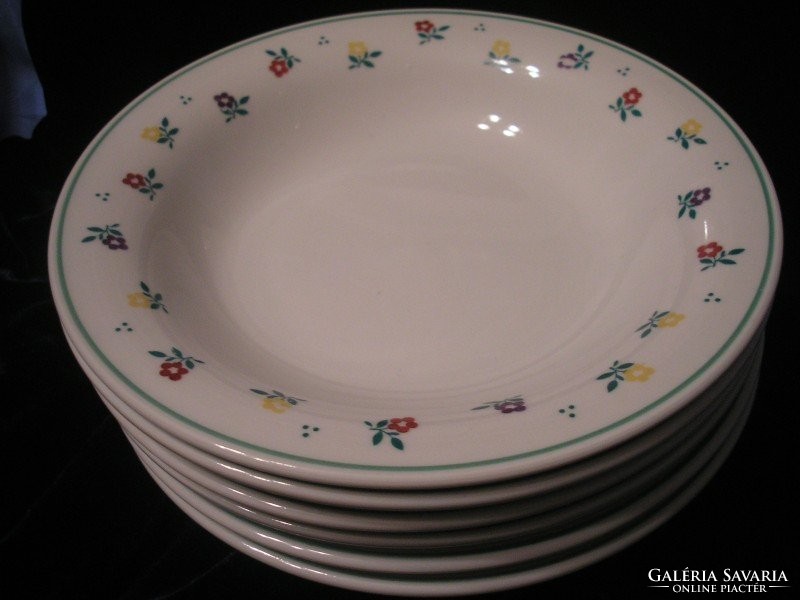 6 thick-walled deep plates, + 1 large serving plate with a tasteful flower pattern, sold together at a discounted price