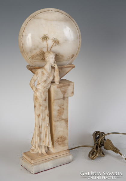 Alabaster art deco table lamp with woman figure