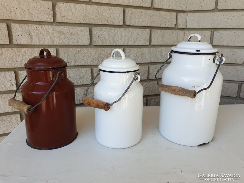 Zománcos régi vintage vas tejeskanna zománcozott kicsi kanna dekoráció 1 és 2 L