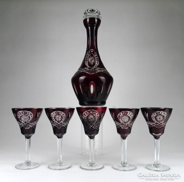 1I570 old burgundy polished glass serving set