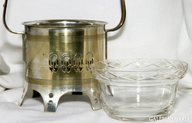 Antique Viennese argentor sugar basket with original glass insert