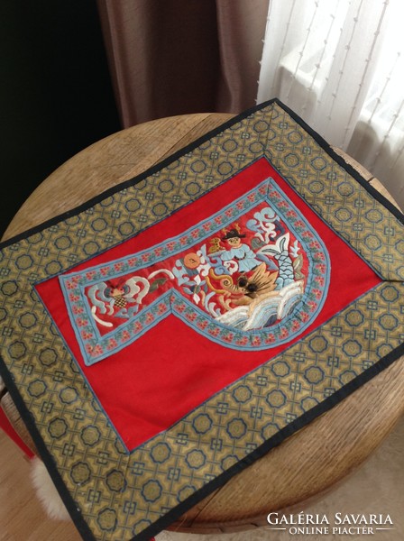 Old Chinese silk embroidered tablecloth in pairs