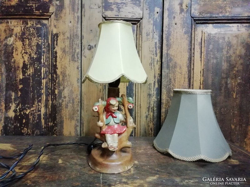 Kerámia lámpa, 20. század közepéről, Hummel stílusú lámpa, kézzel készített alkotás