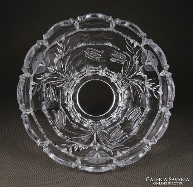 1I591 Nagyméretű csiszolt virágdíszes üveg asztalközép kínáló tál 12 x 17.5 cm