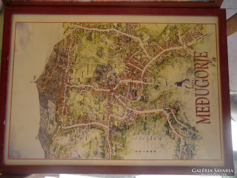 Medugorje map in wooden frame with 32x44 cm glass plate