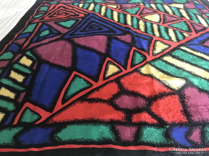Absztrakt mintàs olasz kendő élénk színekkel, 88 x 88 cm