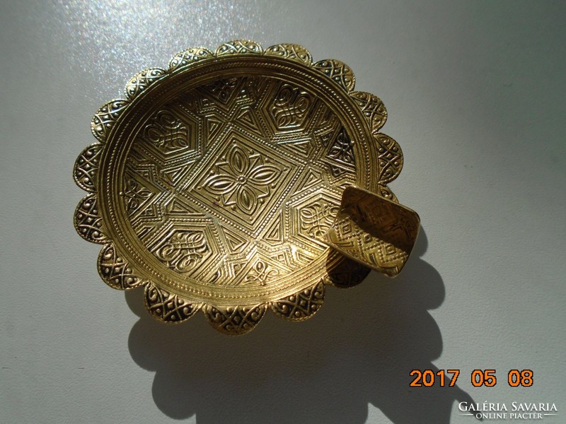 Handmade embossed arabesque ornament or small copper ashtray