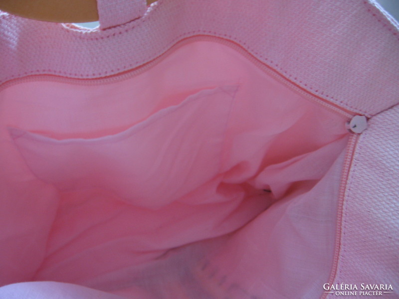 Rózsaszín vászon hímzett női táska fa füllel