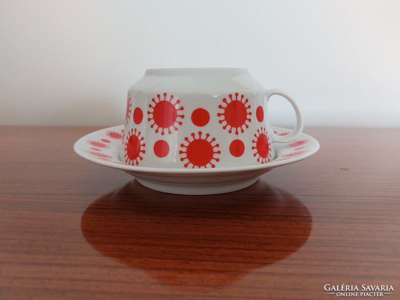 Retro Alföldi porcelán piros mintás teás csésze kapuccsinós bögre
