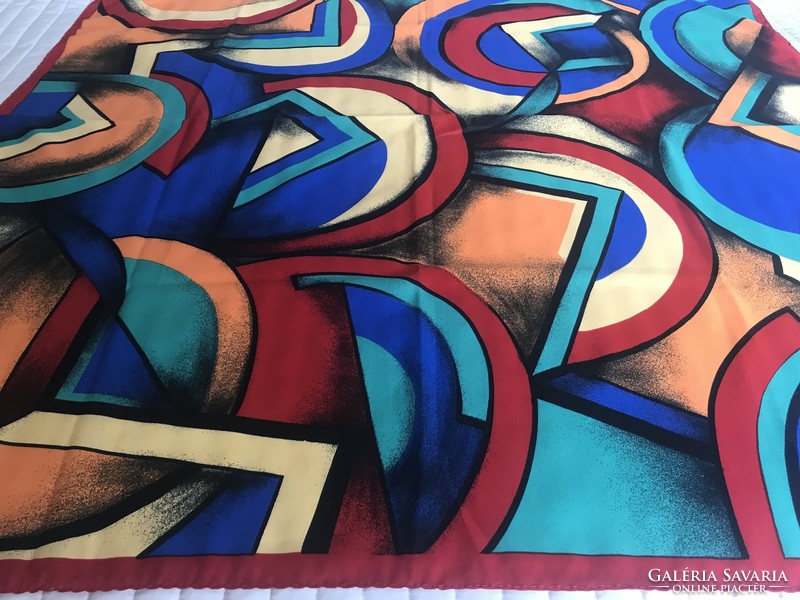 Absztrakt mintás olasz kendő élénk színekkel, 90 x 88 cm