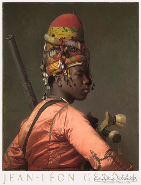 Portrait of Jean-Leon Gerani Ottoman soldier 1868 art poster, young black man in colorful headdress