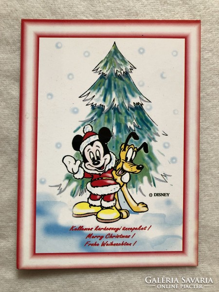 Walt Disney Christmas Postcard - Mickey and Pluto
