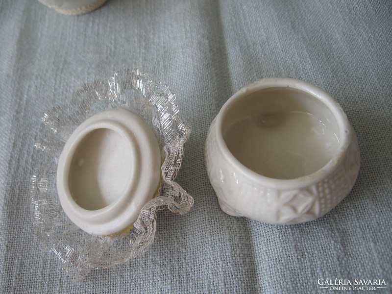 Shabby chic romantic beaded lacy biscuit porcelain jewelry holder