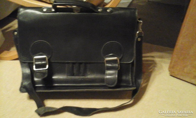 Tk n15 thick leather briefcase with double buckle shoulder strap ++ 3 separate pen holders