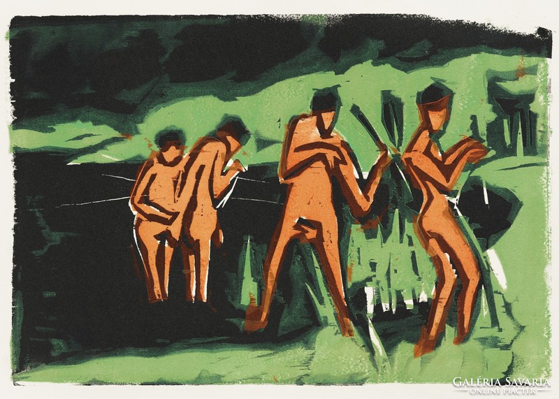 Kirchner - bathers throw reeds - canvas reprint