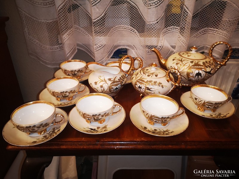 Gyönyörű antik aranyozott Karlsbad porcelán teás készlet